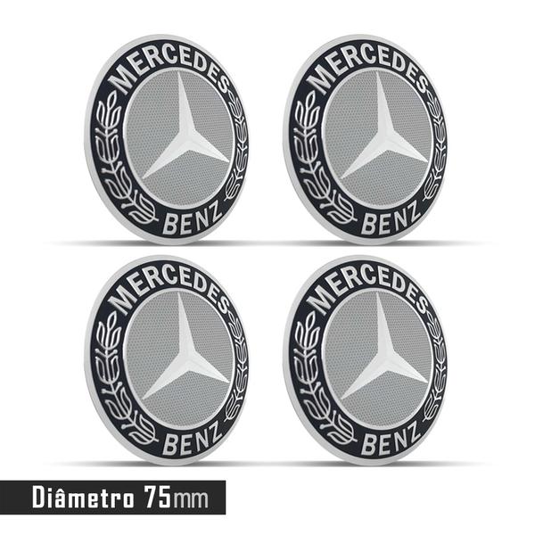 Jogo 4 Emblema Roda Mercedes 75mm - Calota