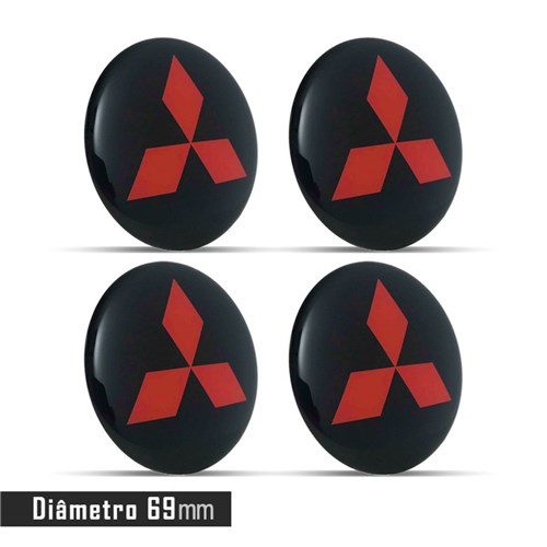 Jogo 4 Emblema Roda Mitsubishi Preto C/ Vermelho 69Mm Calota