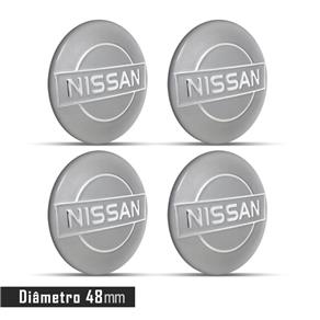 Jogo 4 Emblema Roda Nissan Prata 48mm Calota