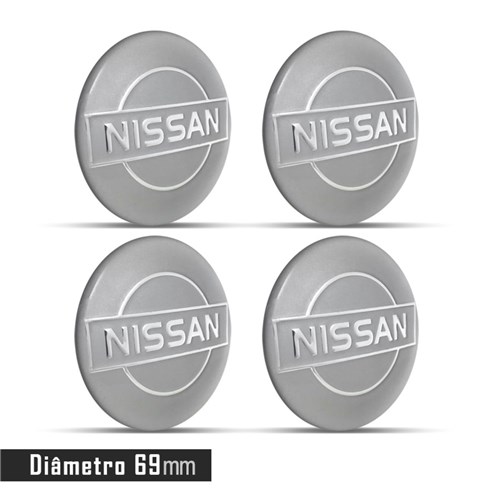 Jogo 4 Emblema Roda Nissan Prata 69Mm Calota