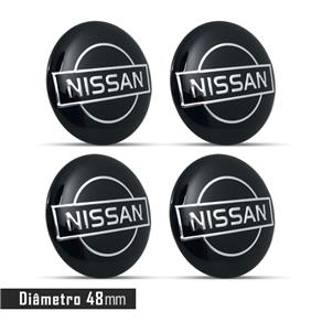 Jogo 4 Emblema Roda Nissan Preto 48mm Calota