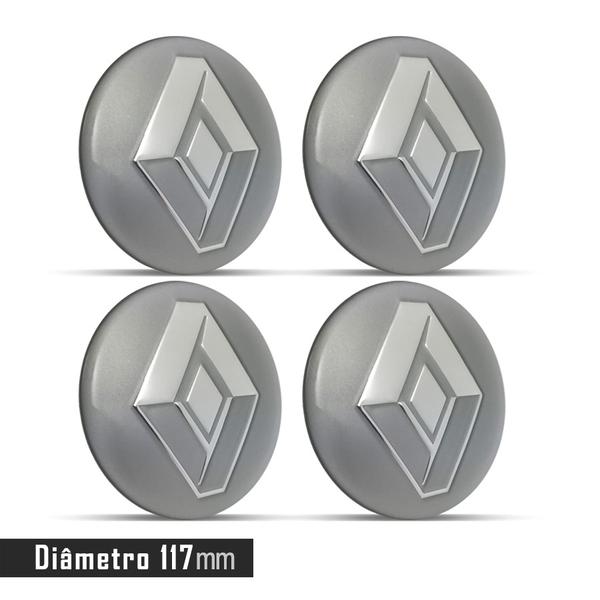 Jogo 4 Emblema Roda Renault Cinza 117mm. - Calota