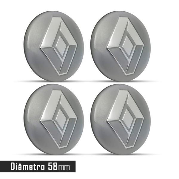 Jogo 4 Emblema Roda Renault Cinza 58mm. - Calota