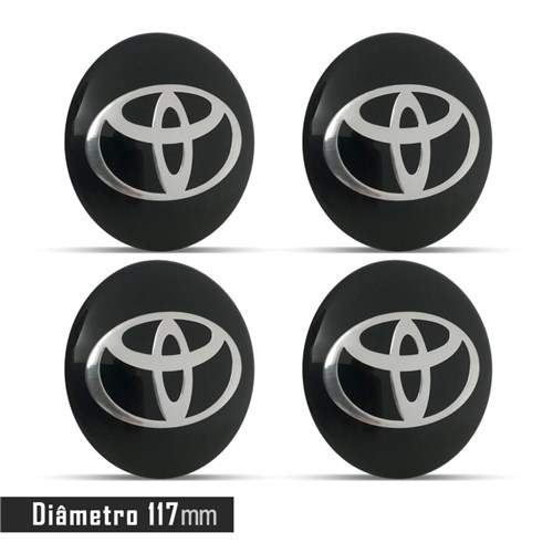 Jogo 4 Emblema Roda Toyota Preto 117Mm. Calota