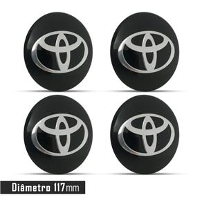 Jogo 4 Emblema Roda Toyota Preto 117mm Calota
