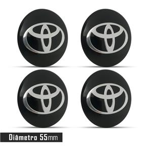 Jogo 4 Emblema Roda Toyota Preto 55mm Calota