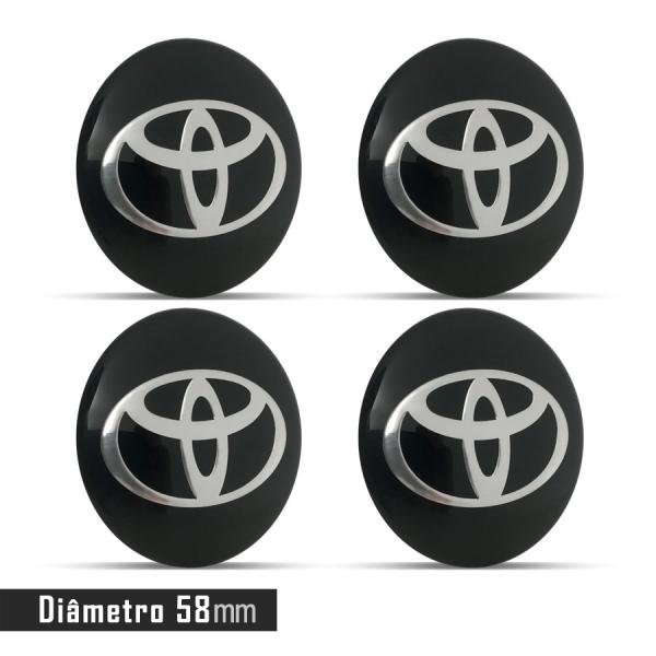 Jogo 4 Emblema Roda Toyota Preto 58mm. - Calota
