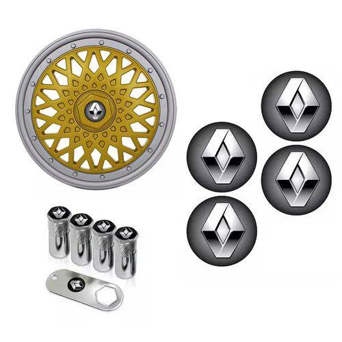 Jogo Calota Aro 13 Grid Super Sport BBS Dourado Prata + Emblema Resinado Renault + Tampa Ventil (Sandero, Logan, Clio, Scenic, Megane)