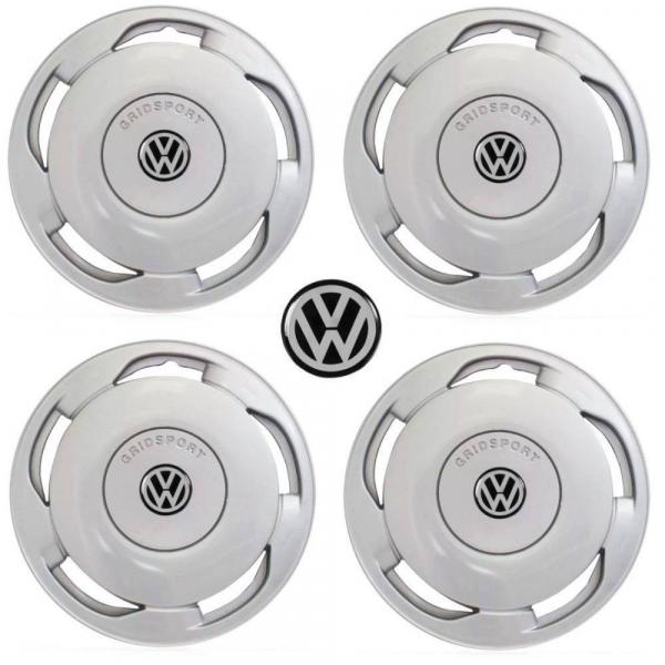 Jogo Calota Aro 13 Orbital Universal Volkswagen Gol Grid Prata 4 Peças + Emblema Resinado - Grid Calotas