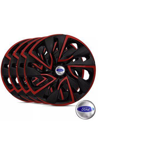 Jogo Calota Aro 14 Black Red Ford Fiesta 2012 - 4 Pecas