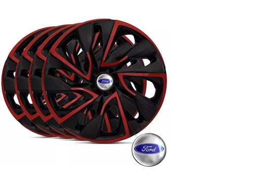 Jogo Calota Aro 14 Black Red Ford Fiesta 2012 - 4 Pecas