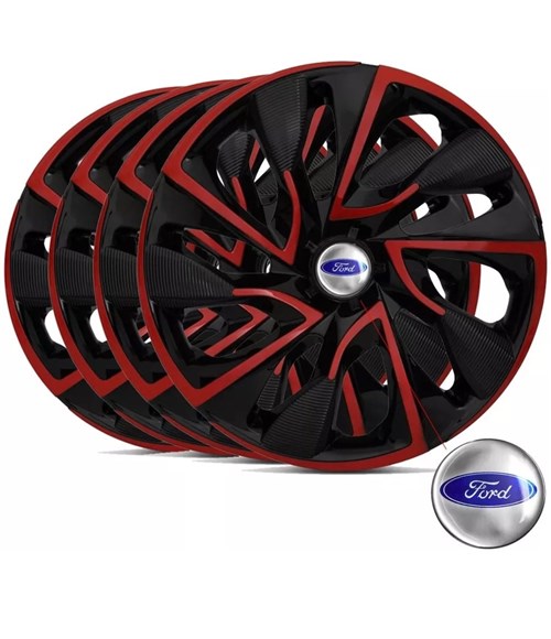 Jogo Calota Aro 14 Ds4 Black Red Ford Fiesta 4 Pecas