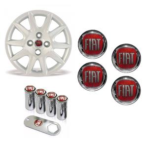 Jogo Calota Aro 14 Fiat Siena 2012 2013 Grid Prata + Emblema Resinado + Tampa Ventil