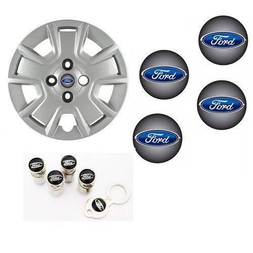 Jogo Calota Aro 14 Ford Ka 2012 2013 Grid Roda + Emblema Resinado + Tampa Ventil