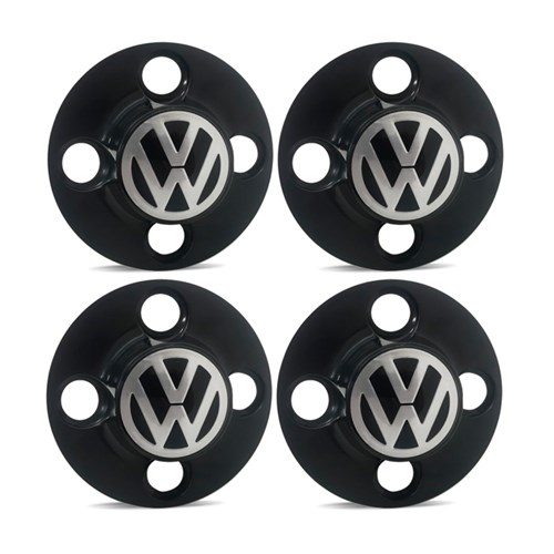 Jogo Calota Centro Roda Ferro Vw Gol G1 Emblema Preto Calota