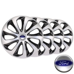 Jogo calota esportiva aro 14 Silver Black - Emblema Ford Fiesta Ka Ecosport Escort Focus - Elitte 4703