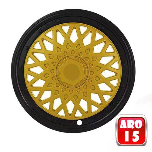 Jogo Calota Replica Roda Bbs Sport Universal Dourado/Preto Aro 15 - 4 Peças