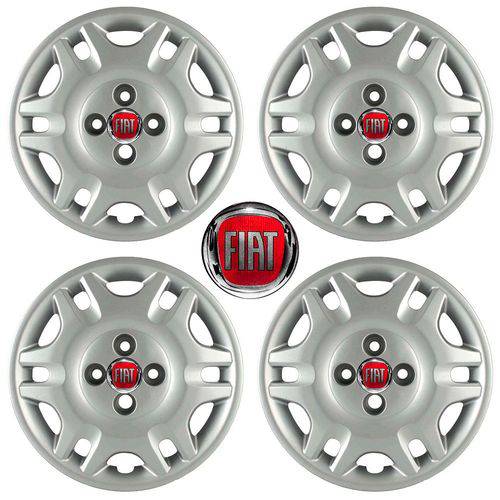 Kit Calotas Aro 14 Fiat Weeken 2009 - Grid com Emblema Resinado Vermelho