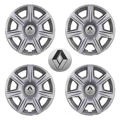 Jogo Calotas Aro 15" Renault Logan Sandero 15/16 C/ Emblema