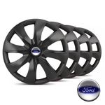 Jogo calotas esportivas Prime preto fosco com emblema Ford - Aro 13 - Fiesta Ka Ecosport Focus Escort - LC203