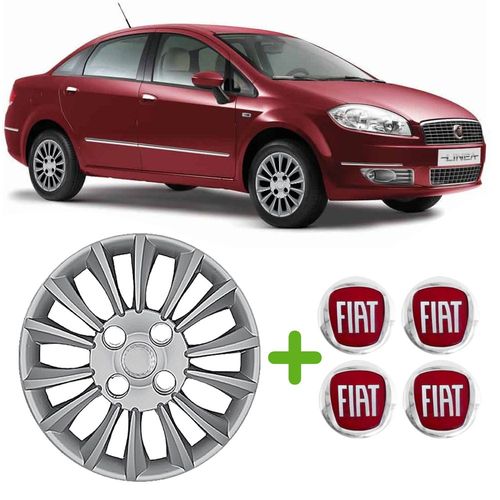 Jogo Calotas Fiat Linea 2008 a 2016 Mercurio - Aro 14 + Emblema