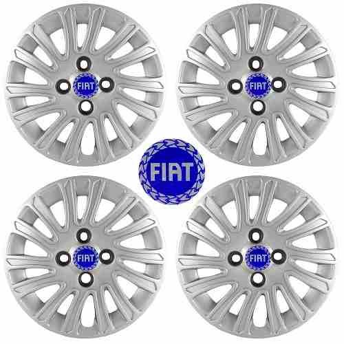 Jogo Calotas Grid Aro 13" Fiat Grand Siena 12/13 C/ Emblema Azul