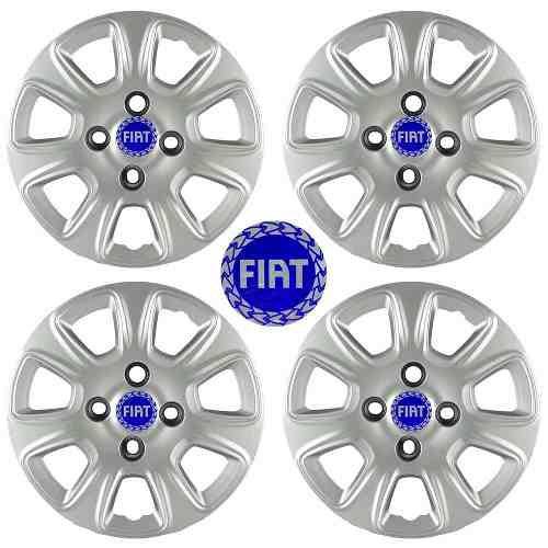 Jogo Calotas Grid Aro 13" Fiat Uno Vivace 11/13 C/ Emblema Azul