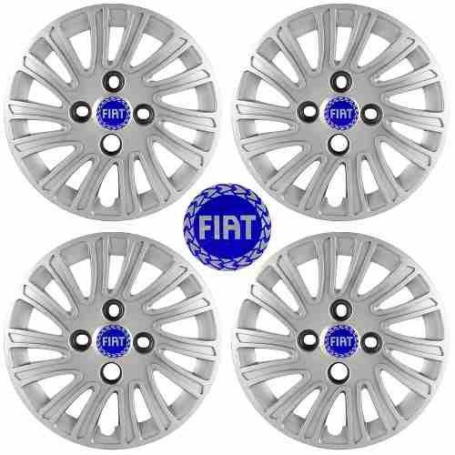 Jogo Calotas Grid Aro 14" Fiat Grand Siena 12/13 C/ Emblema Azul