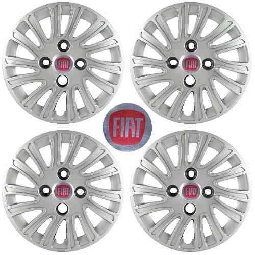 Jogo Calotas Grid Aro 14" Fiat Grand Siena 12/13 C/ Emblema Vermelho