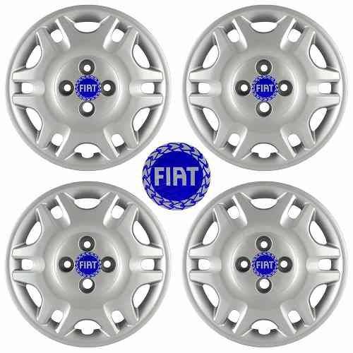 Jogo Calotas Grid Aro 14" Fiat Palio Fire Elx 2009 C/ Emblema Azul