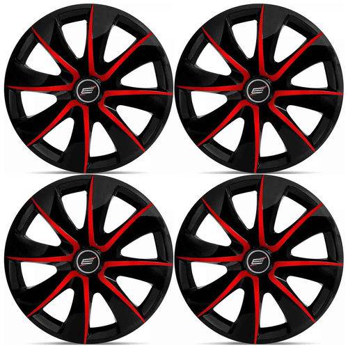 Jogo de Calota Esportiva Tuning Aro 13 Universal Prime Preto e Vermelho 4 Peças