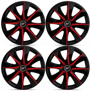 Jogo de Calota Esportiva Tuning Aro 13 Universal Prime Preto e Vermelho 4 Peças