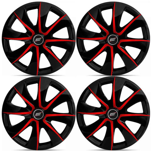 Jogo de Calota Esportiva Tuning Aro 13 Universal Prime Preto e Vermelho 4 Peças