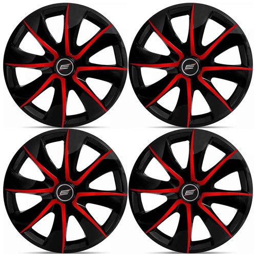 Jogo de Calota Esportiva Tuning Aro 13 Universal Prime Preto e Vermelho 4 Peças