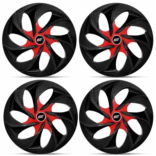 Jogo de Calota Esportiva Tuning Aro 14 Universal Prime Preto e Vermelho 4 Peças