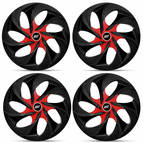 Jogo de Calota Esportiva Tuning Aro 14 Universal Prime Preto e Vermelho 4 Peças