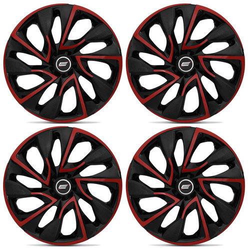 Jogo de Calota Tuning Aro 14 Ds4 Universal para Cubo 4x100 4x108 Red Cup Preto e Vermelho 4 Peças