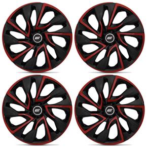 Jogo de Calota Tuning Aro 14 DS4 Universal para Cubo 4x100 4x108 Red Cup Preto e Vermelho 4 Peças