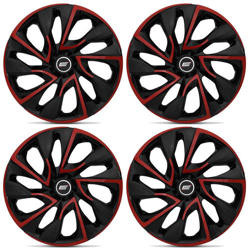 Jogo de Calota Tuning Aro 14 Ds4 Universal para Cubo 4x100 4x108 Red Cup Preto e Vermelho 4 Peças