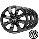 Jogo calotas esportivas preto com emblema Volkswagen - Aro 13 - Gol Saveiro Parati Logus Voyage Polo UP - LC202