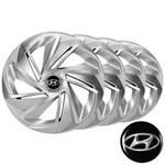 Jogo De Calotas Esportivas Nitro Silver aro 14 Com Emblemas Hyundai HB20 HB20s Hb20x