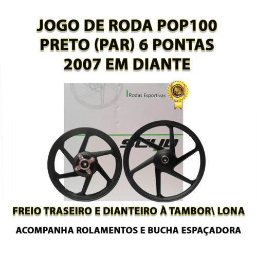 Jogo de Roda Liga Leve Pop 100 Scud Preto Freio à Tambor