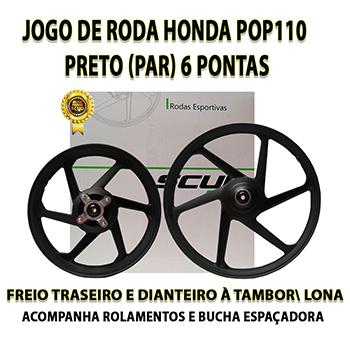 Jogo de Roda Liga Leve Pop 110 Scud Preto Freio à Tambor