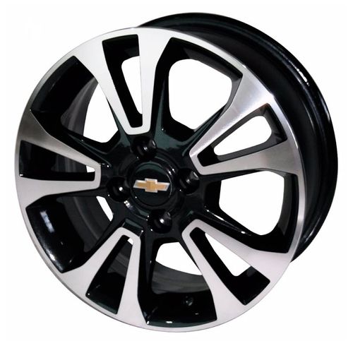 Jogo de Rodas Kr R-42 Gm Onix Prisma Aro 14" Furação 4x100 Acabamento Preto e Diamante Tala 6 Et 39