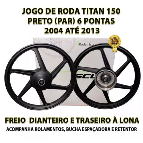 Jogo de Rodas Titan Liga Leve 150 Alumínio Preto 6 Pontas 2004/2013