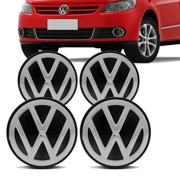 Jogo de Sub Calota Volkswagen 51 Mm Gol G5 09 10 11 12 Centro da Roda Preto e Cromado 4 Peças - Emblemax