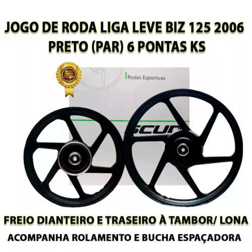 Jogo Roda Liga Leve Biz 125 Alumínio Preto 6 Pontas