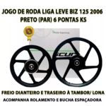 Jogo Roda Liga Leve Biz 125 Alumínio Preto 6 Pontas