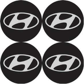 Kit 4 Adesivo PVC P/ Calota Emblema 48mm Hyundai Preto