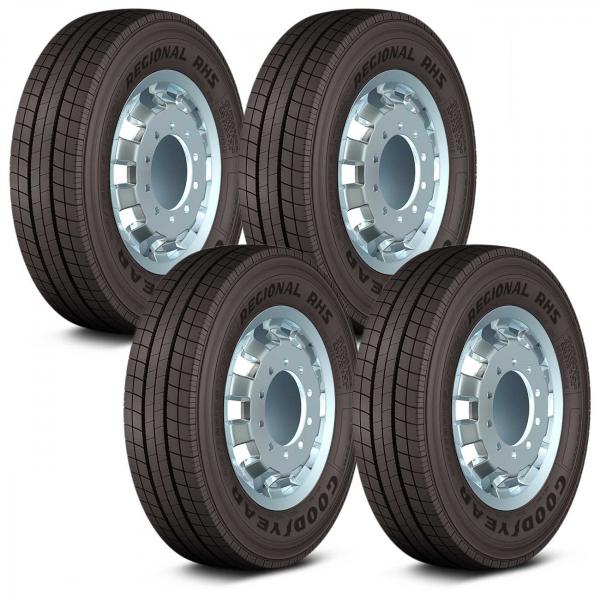 Kit 4 Pneus Aro 17,5 Goodyear 215 75R17,5 Regional Rhs 12 Linha Pesada Caminhão Ônibus